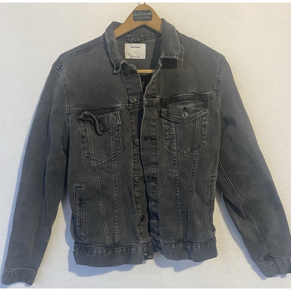 Old Navy Gray Distressed Denim Jean Jacket Womens Size Small Grunge Hippie
